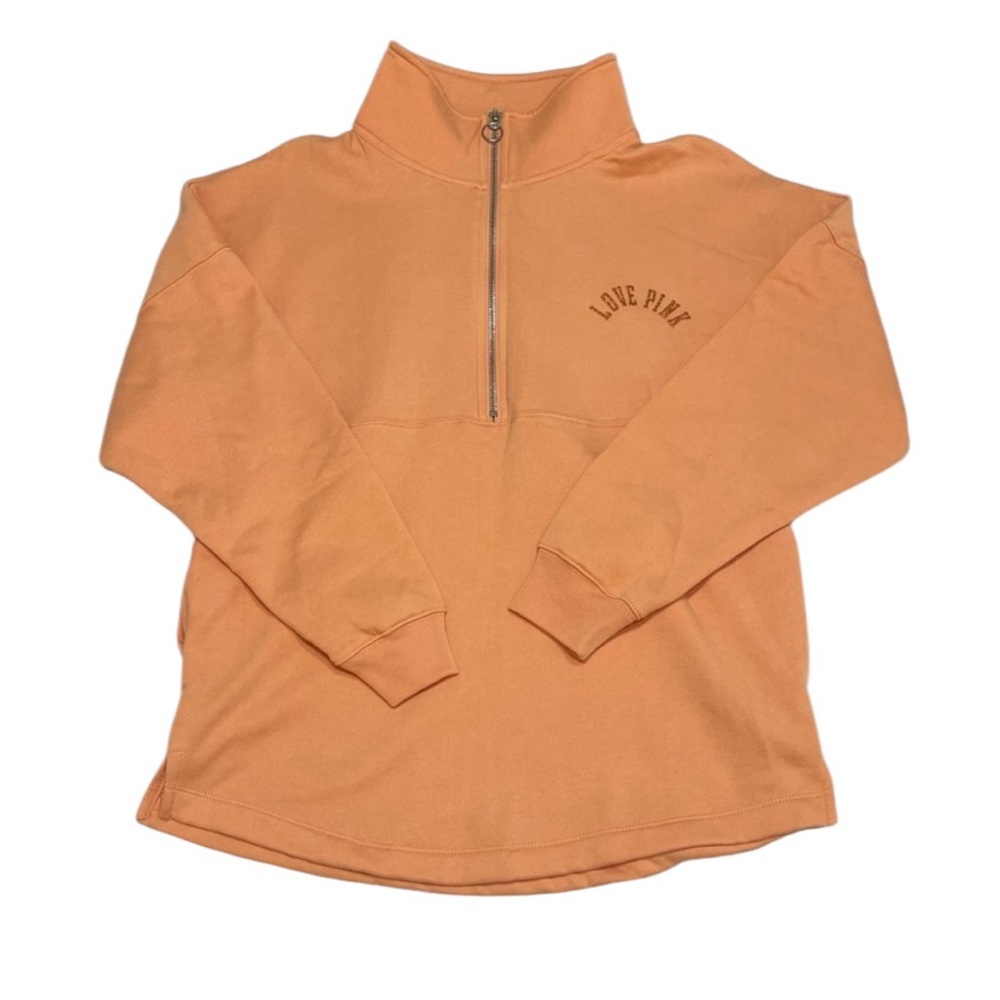 VS PINK Half Zip High Collar Sweatshirt Coral Pink Glitter Graphic Top y2k